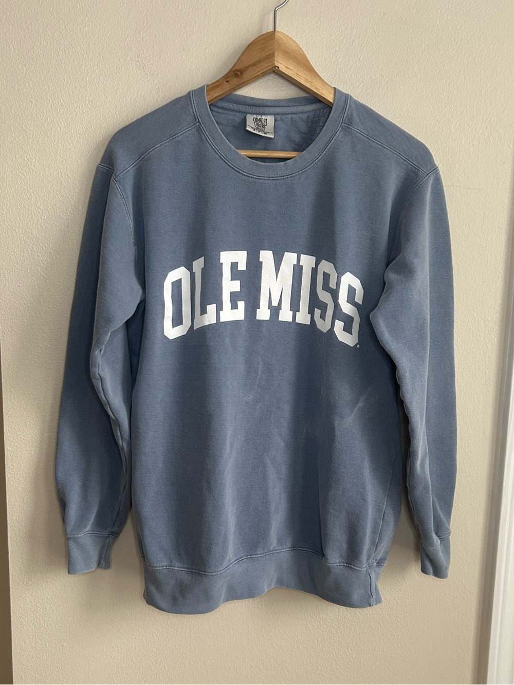 Comfort Colors Ole Miss Crew Neck Sweatshirt Pullover Blue Grey White Size S